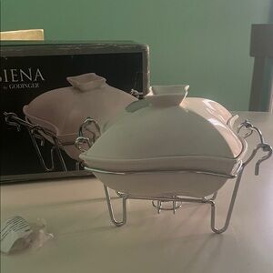 Siena Godinger White Ceramic Serving Dish with Stand